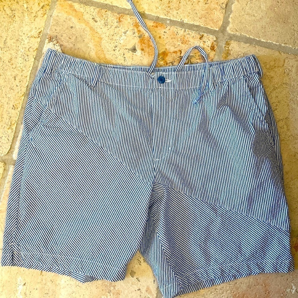 Striped Drawstring Bermuda Shorts in Blue and White
